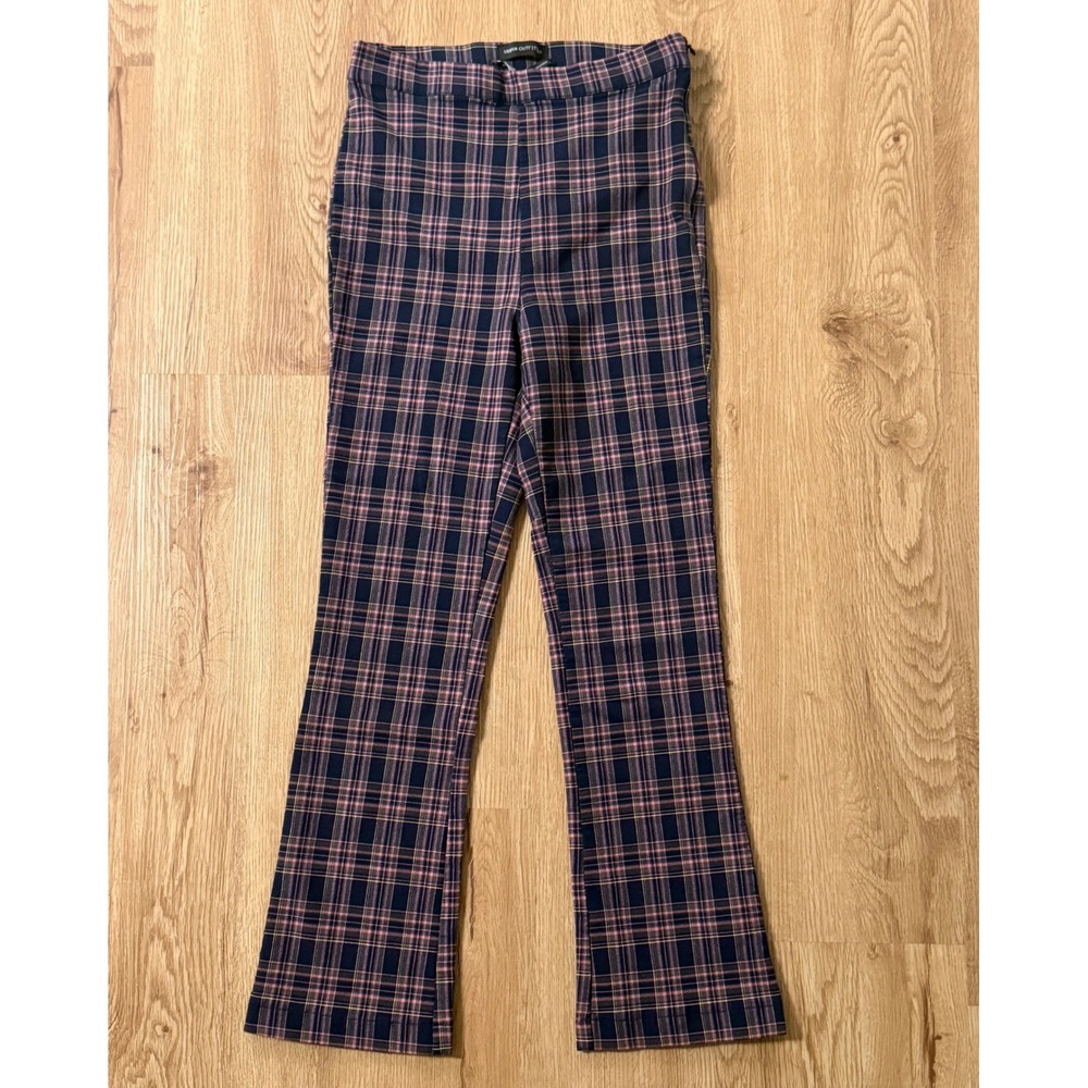 Urban Outfitters Plaid Kick Flare Lola Cropped Pants Navy Pink US Size 2